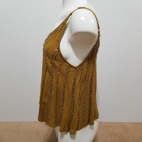 Free People top Small BB Embellished Cami beaded spaghetti strap v-neck - Picture 2 of 16